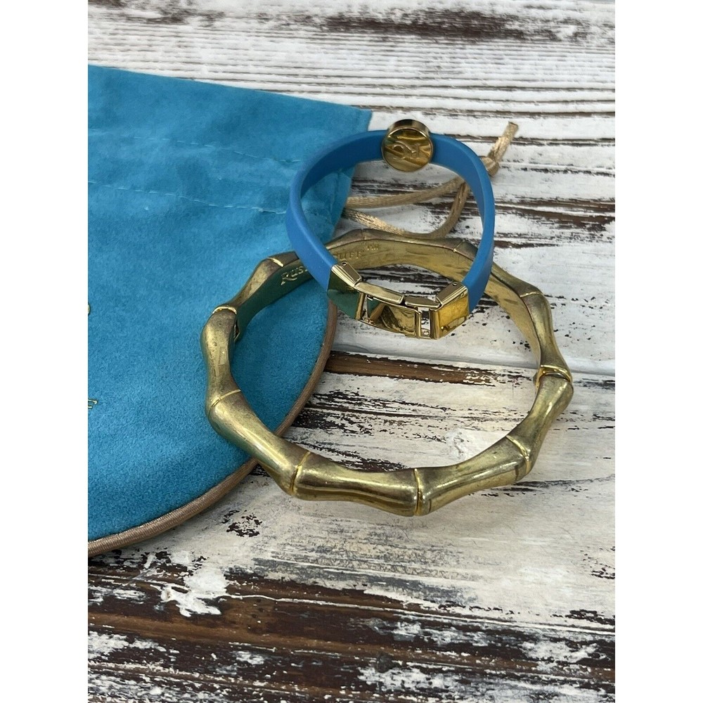 Rustic Cuff Bracelets Lot Of 2 Gold and‎ Turquoise Stackable - Picture 3 of 5